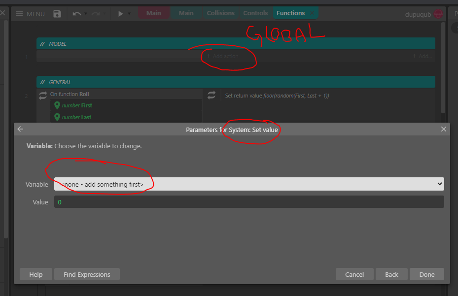 Can't add global variable when a local variable has the same name ...