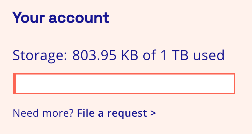 Language describing storage space utilized in "Account" on website ...