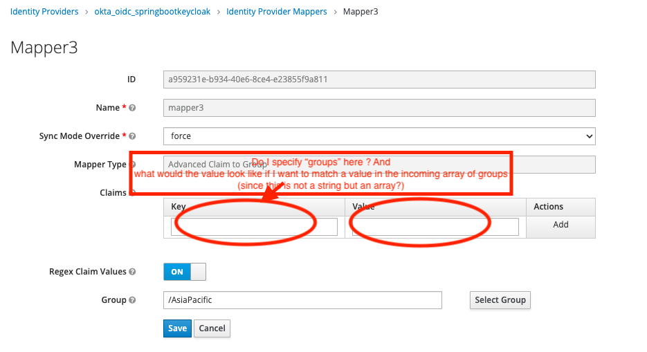 Keycloak "Advanced Claim To Group" identity provider mapper example