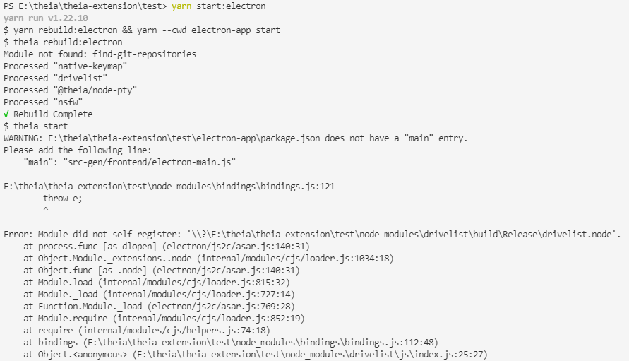 Module did not selfregister when command yarn startelectron · Issue