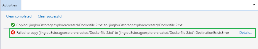 The failed activities still shows after overwriting the copy operation ...