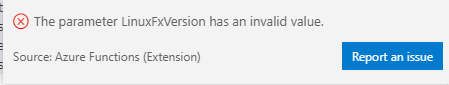 Pop up an error when creating an new Linux function app with .NET ...