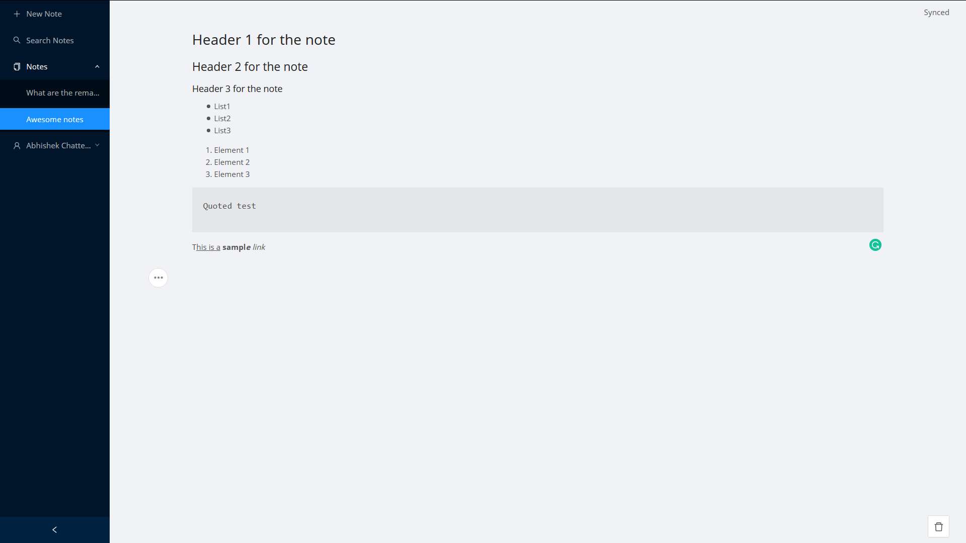 Screenshot of Research Notes on action