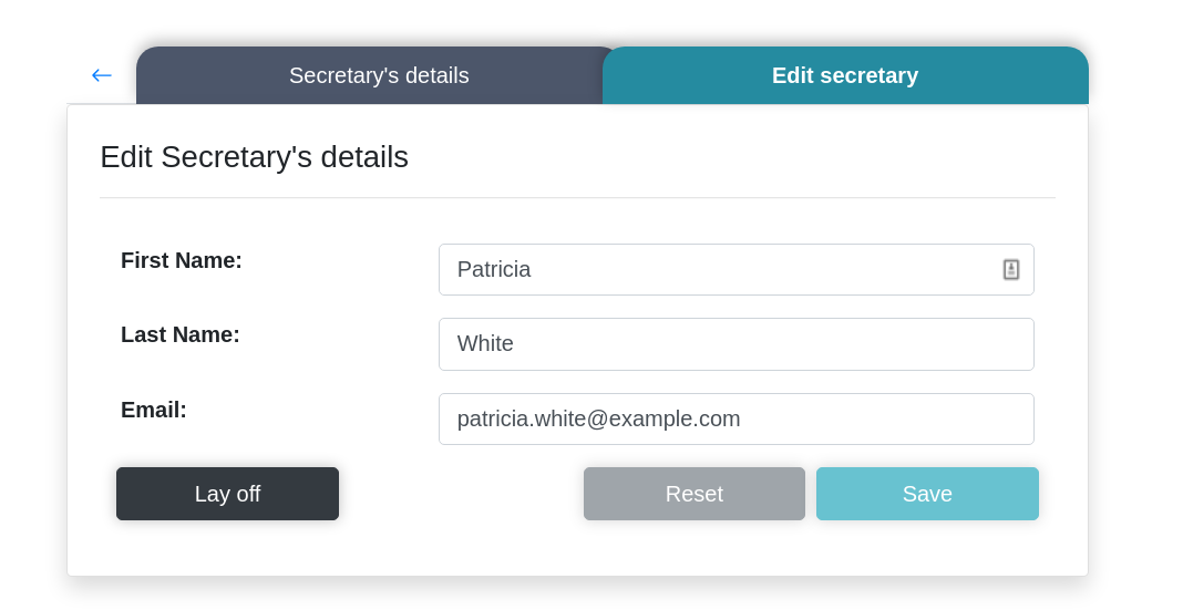 Edit Secretary's details