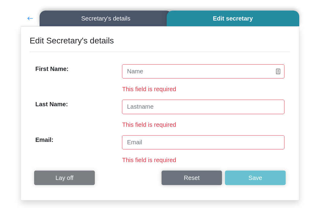 Edit Secretary's details validation