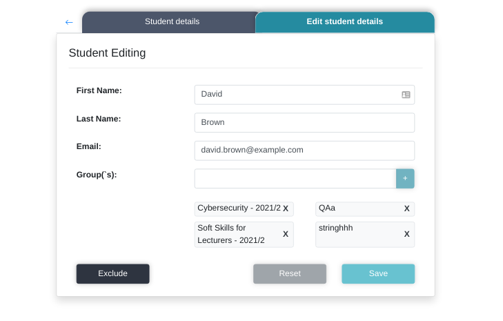 Edit student details loaded