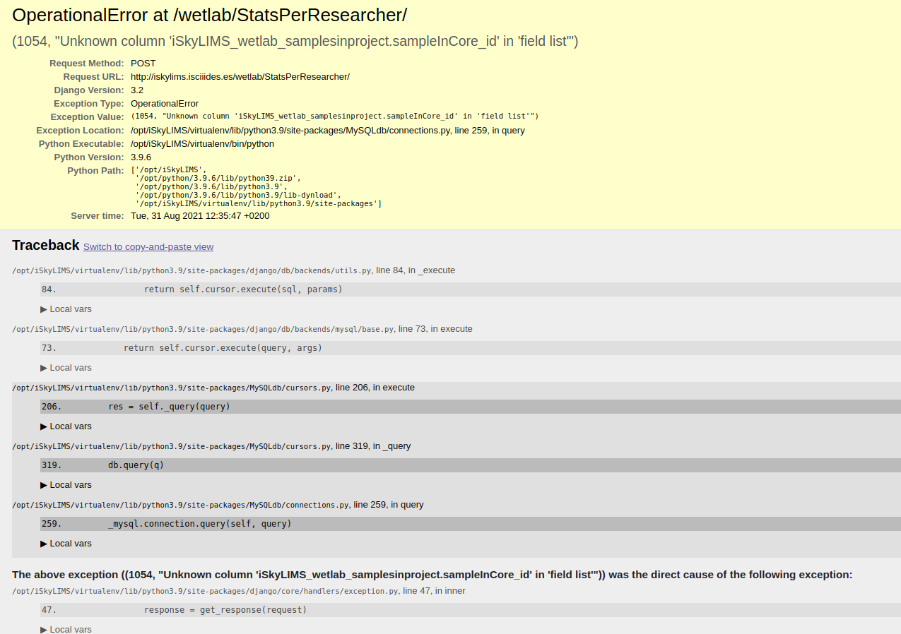 BUG: Error in StatsPerResearcher · Issue #36 · BU-ISCIII/iSkyLIMS · GitHub