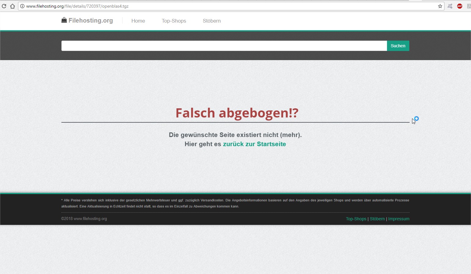 oops seite nicht gefunden filehosting org - google chrome