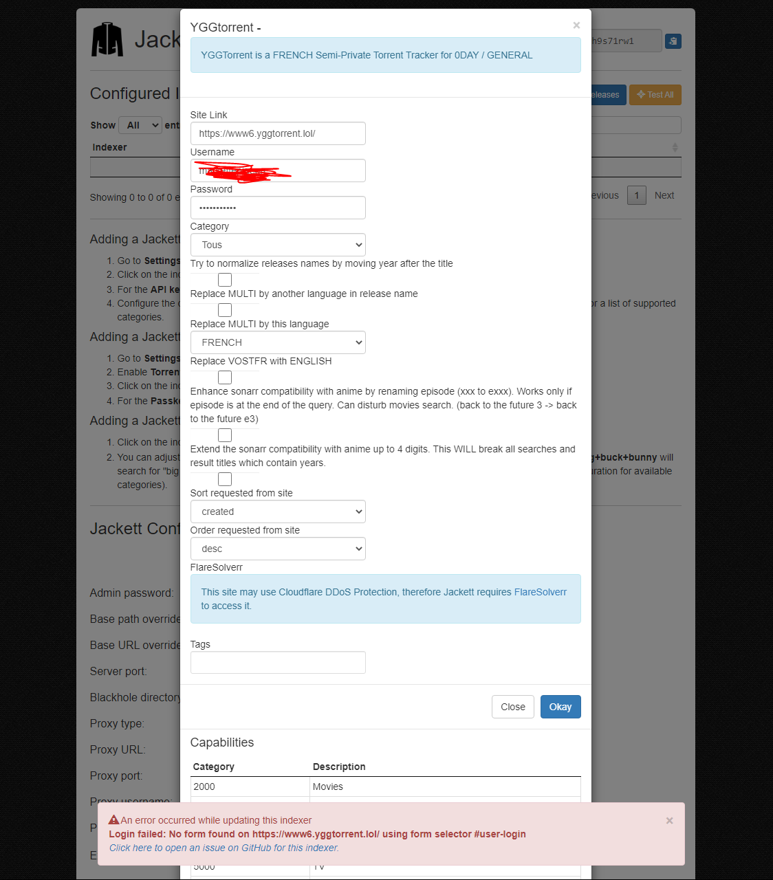 [yggtorrent] (updating) Login failed: No form found on https://www6 ...