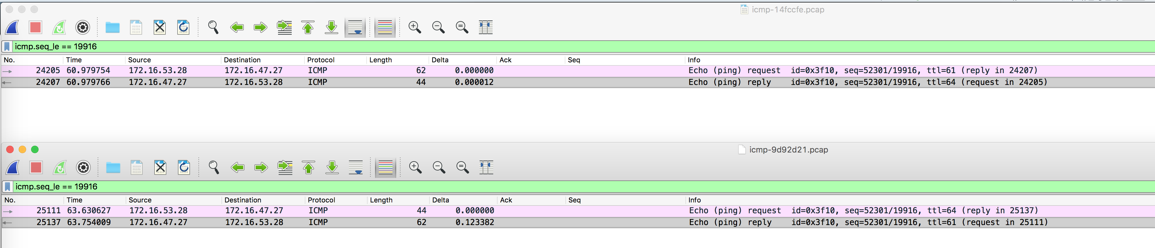 packet captures of the latency