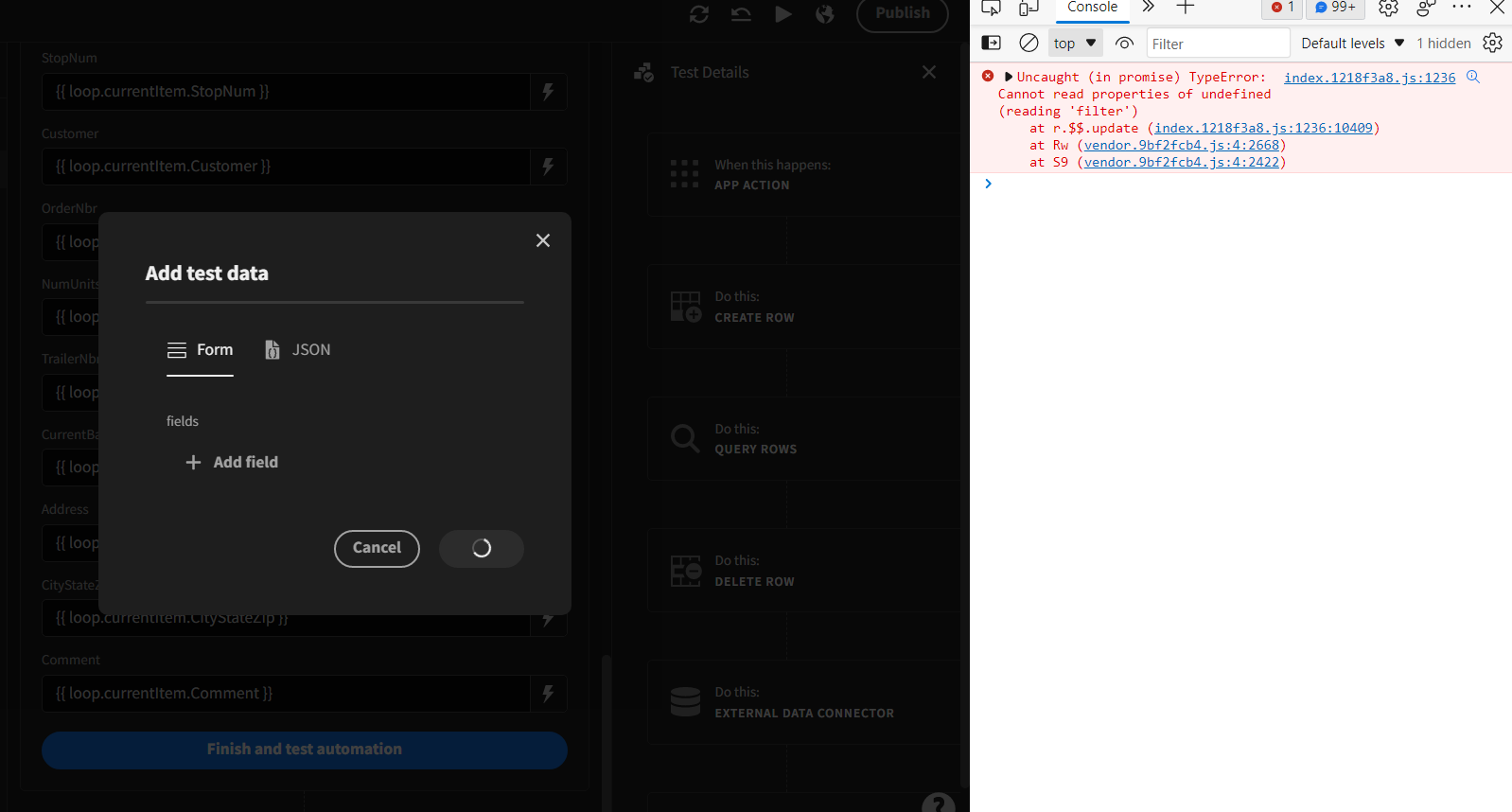 Weird console error when testing automation · Budibase budibase ...