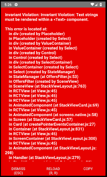 Select component launching Invariant Violation error on Text strings ...