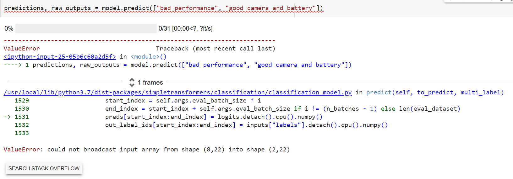 model.predict() throws error multilabel classification · Issue #1061 ...