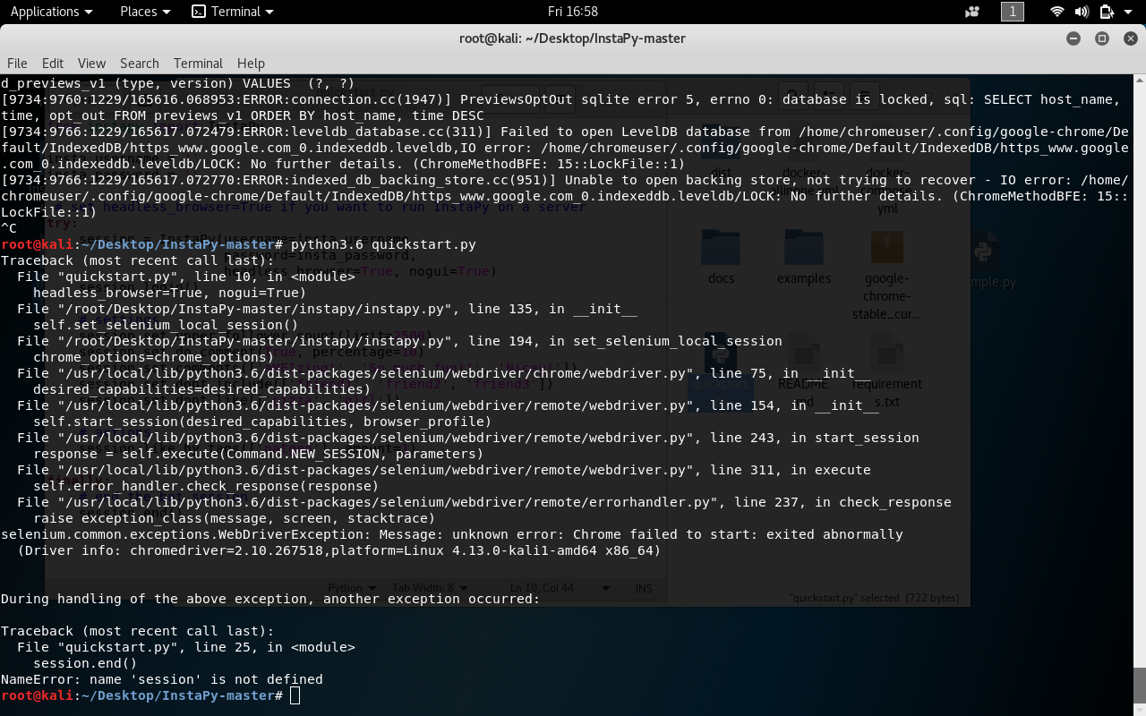 NameError name 'session' is not defined *Chrome Installed* · Issue