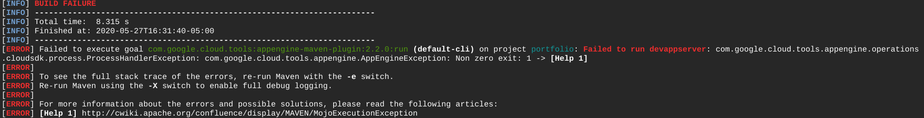 Failed to run devappserver · Issue #418 · GoogleCloudPlatform/app-maven ...