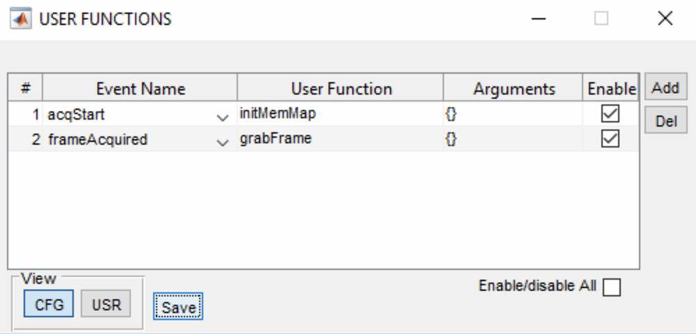 User Functions panel