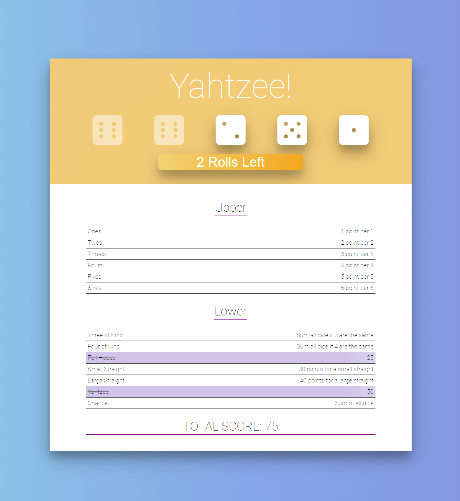GitHub agiwunderlich/Yahtzee Yahtzee is a chanceandstrategy dice