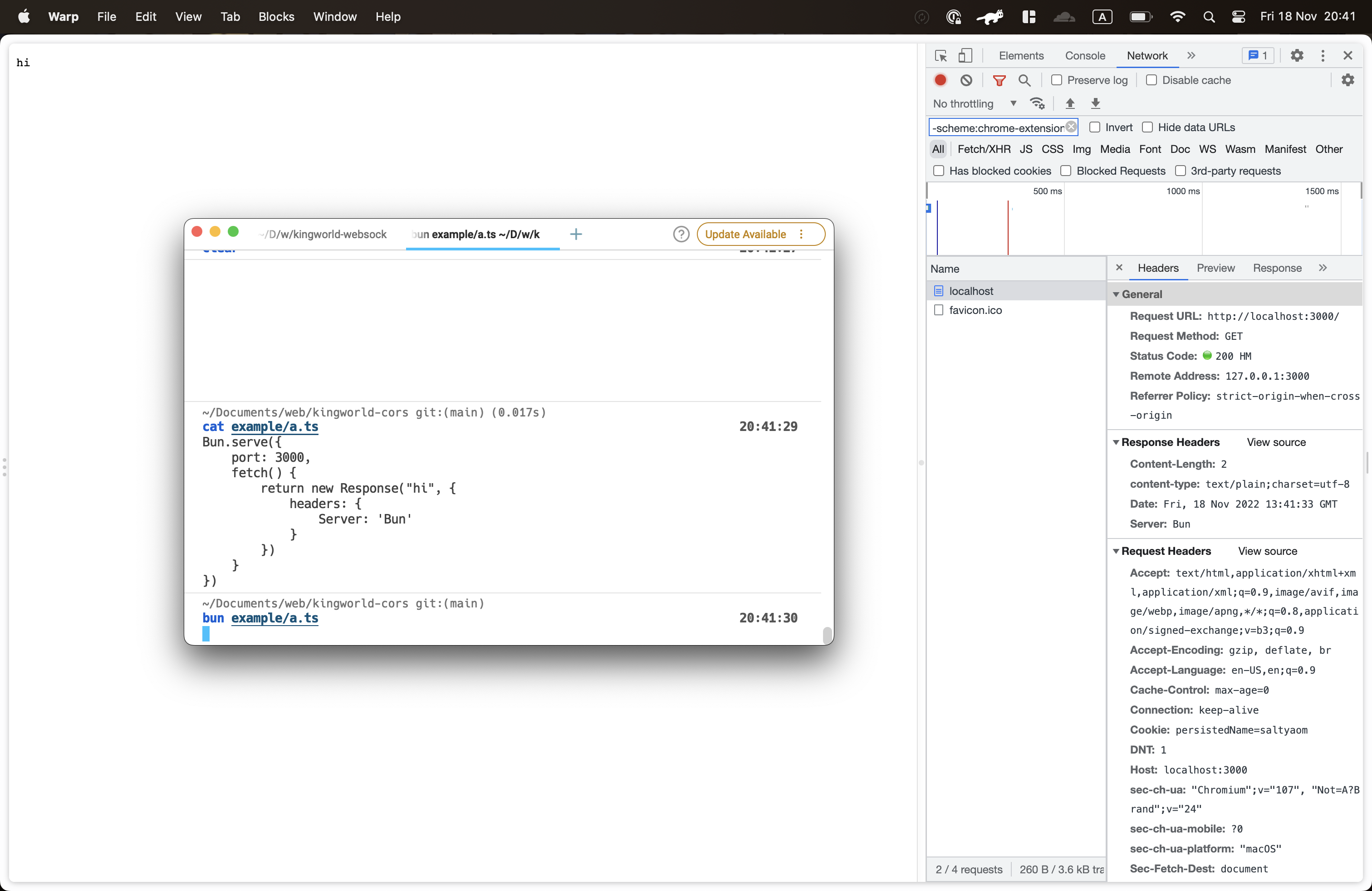 If Response's status is undefined and headers is set, HTTP status 10 ...