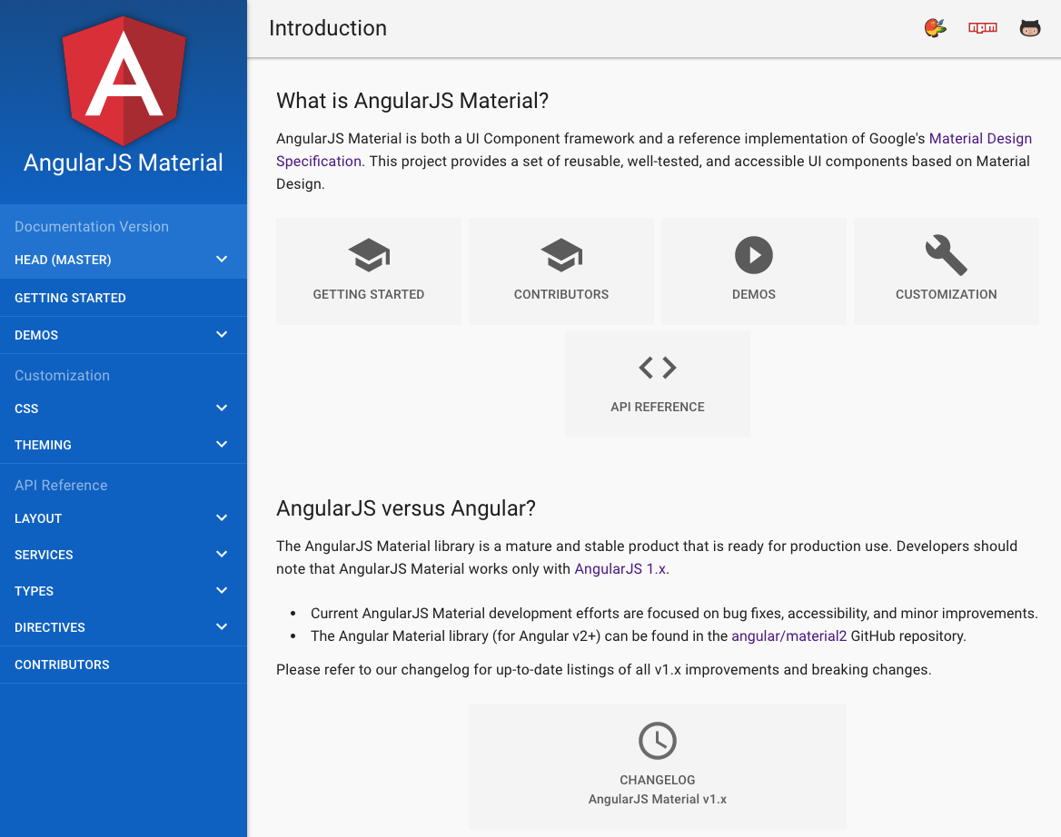 AngularJS Material docs website