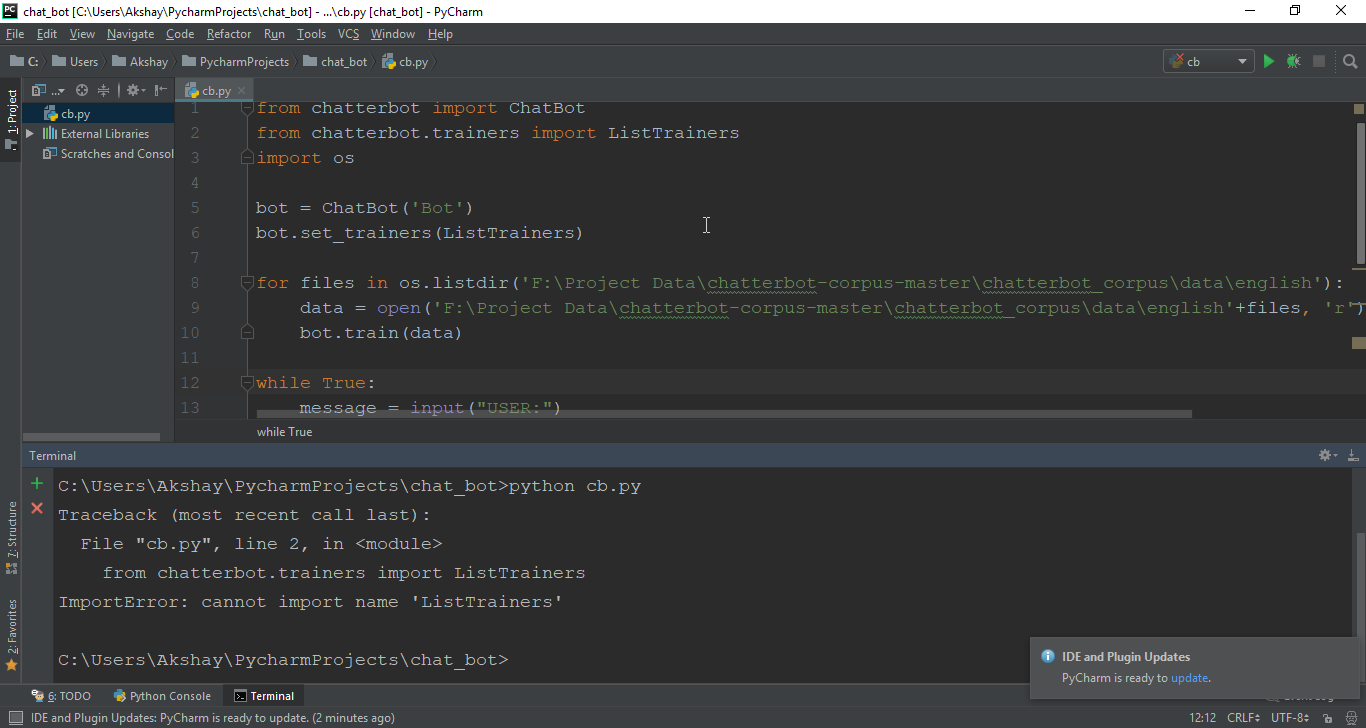 ImportError: cannot import name 'ChatBot' · Issue #1380 · gunthercox ...