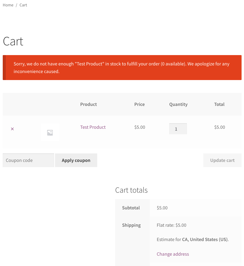 ignored when checking cart item stock