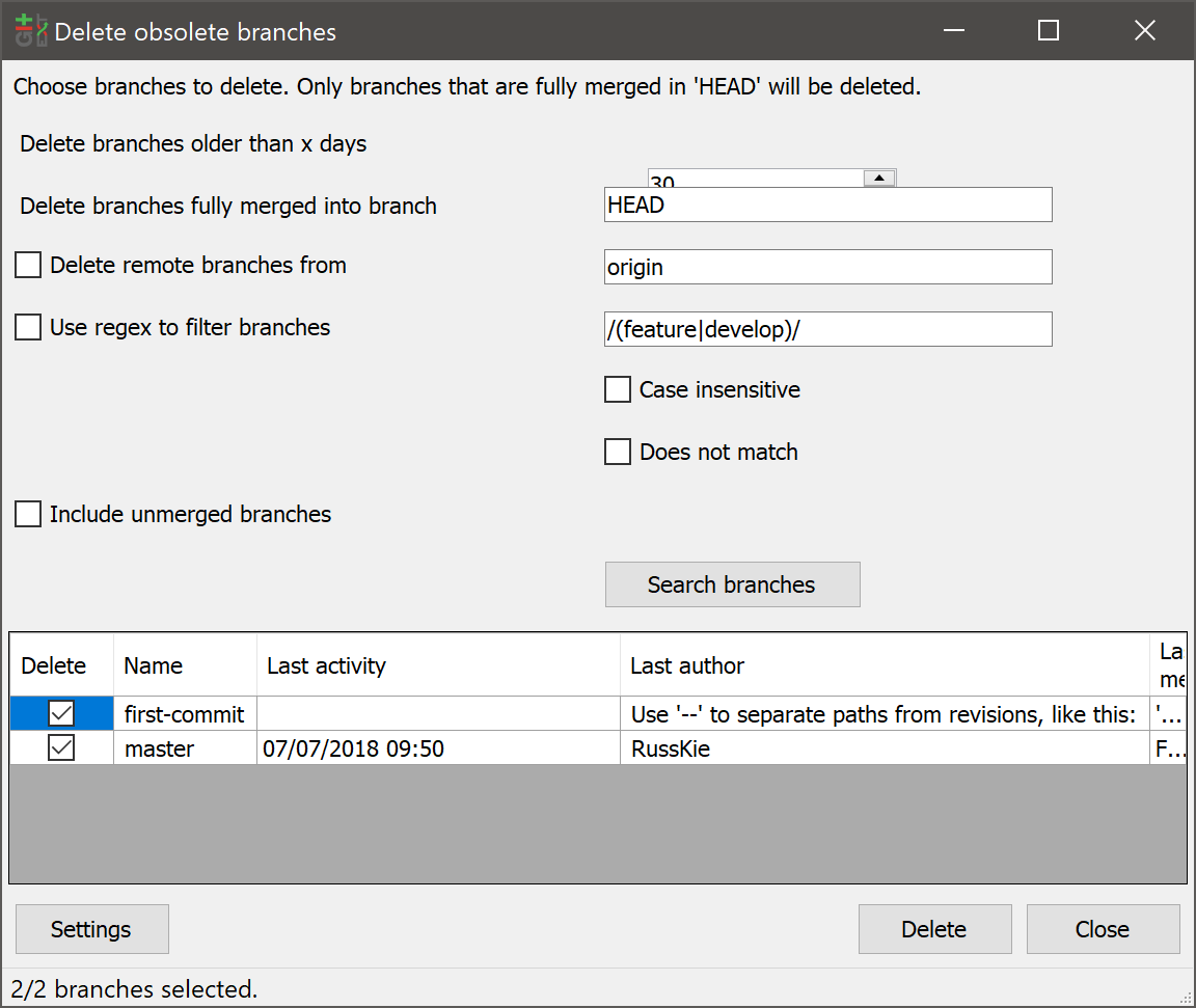 Delete obsolete branches UI layout bug · Issue 5146