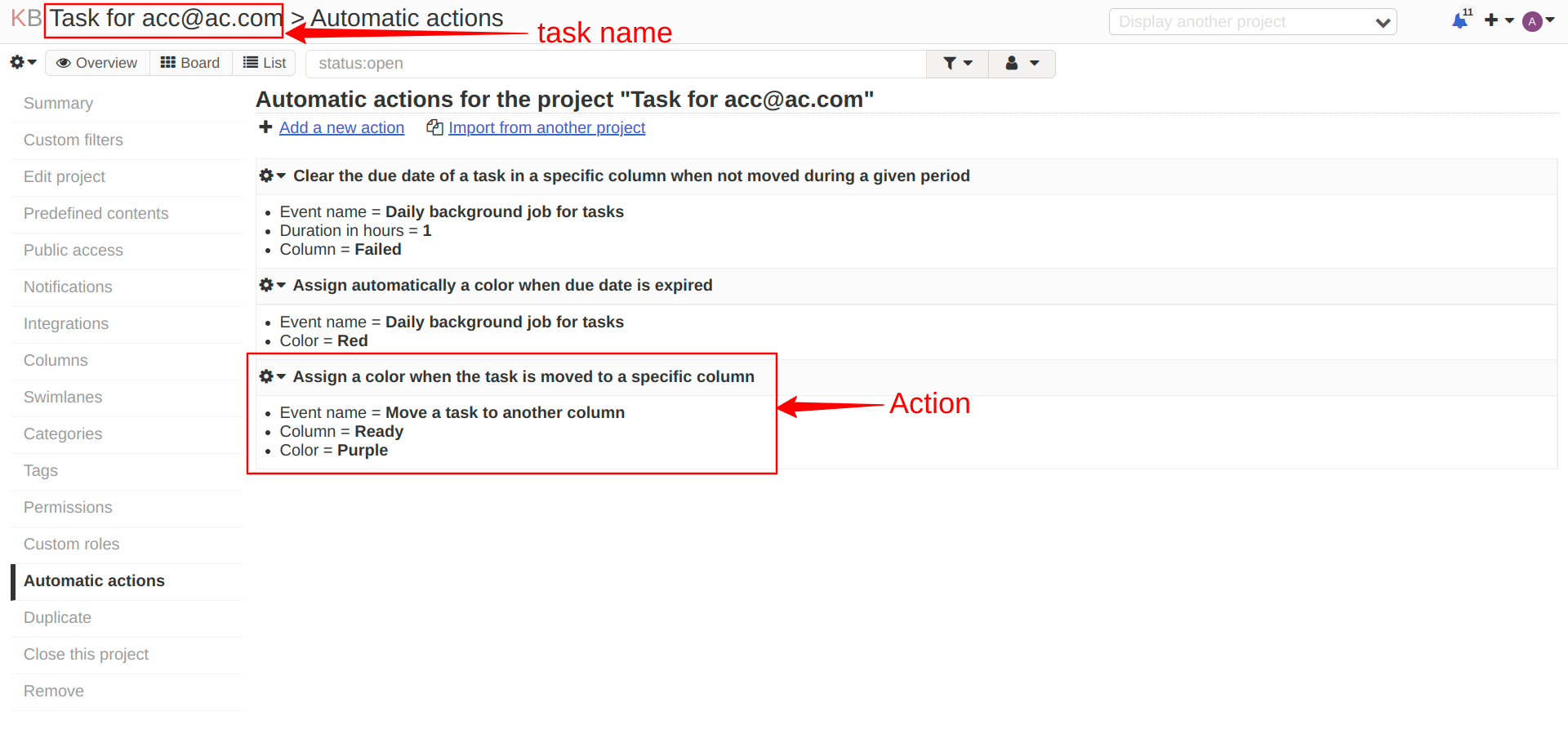 I used Assign a color when the task is moved to a specific column but ...