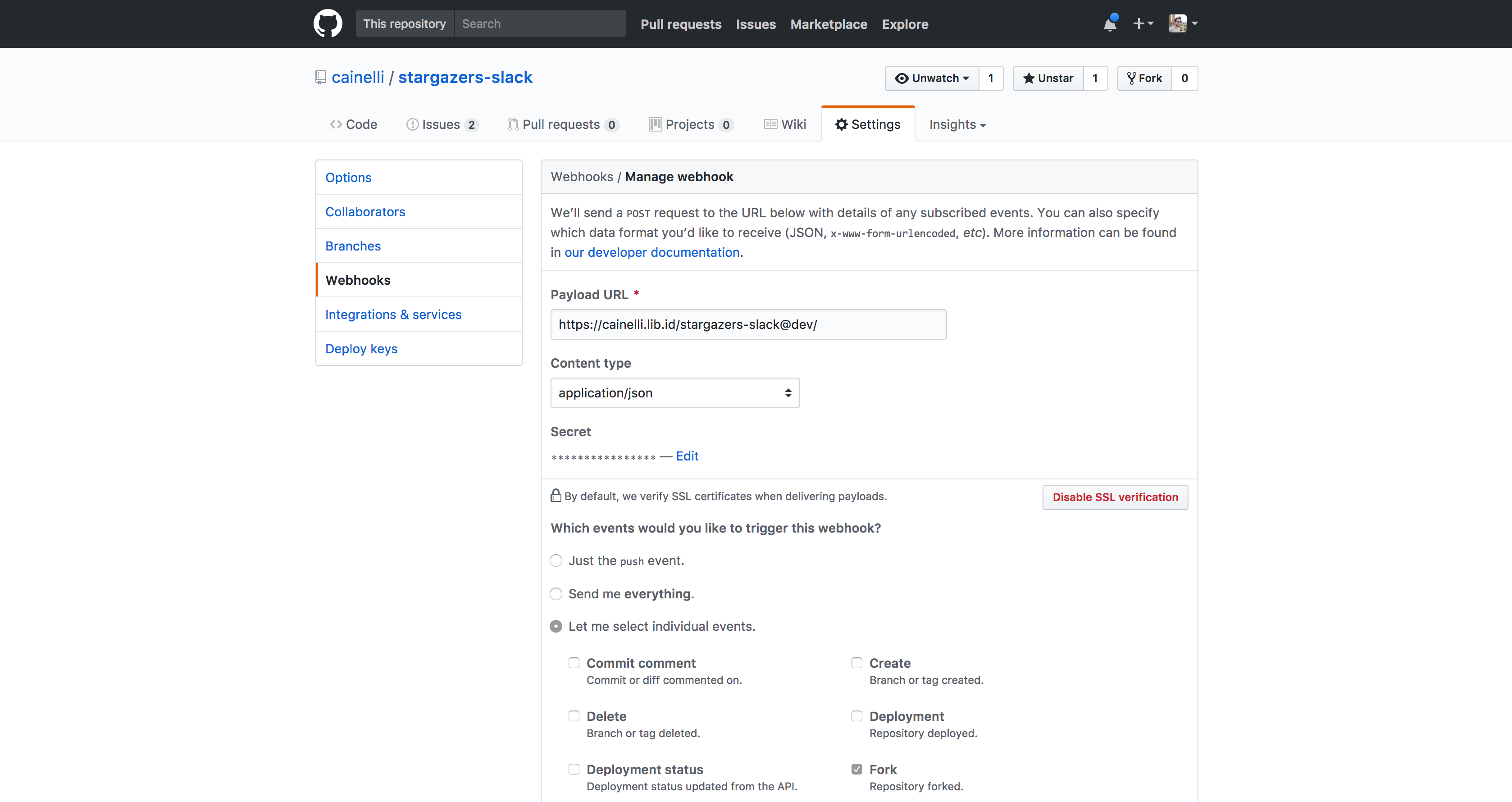 github webhook integration