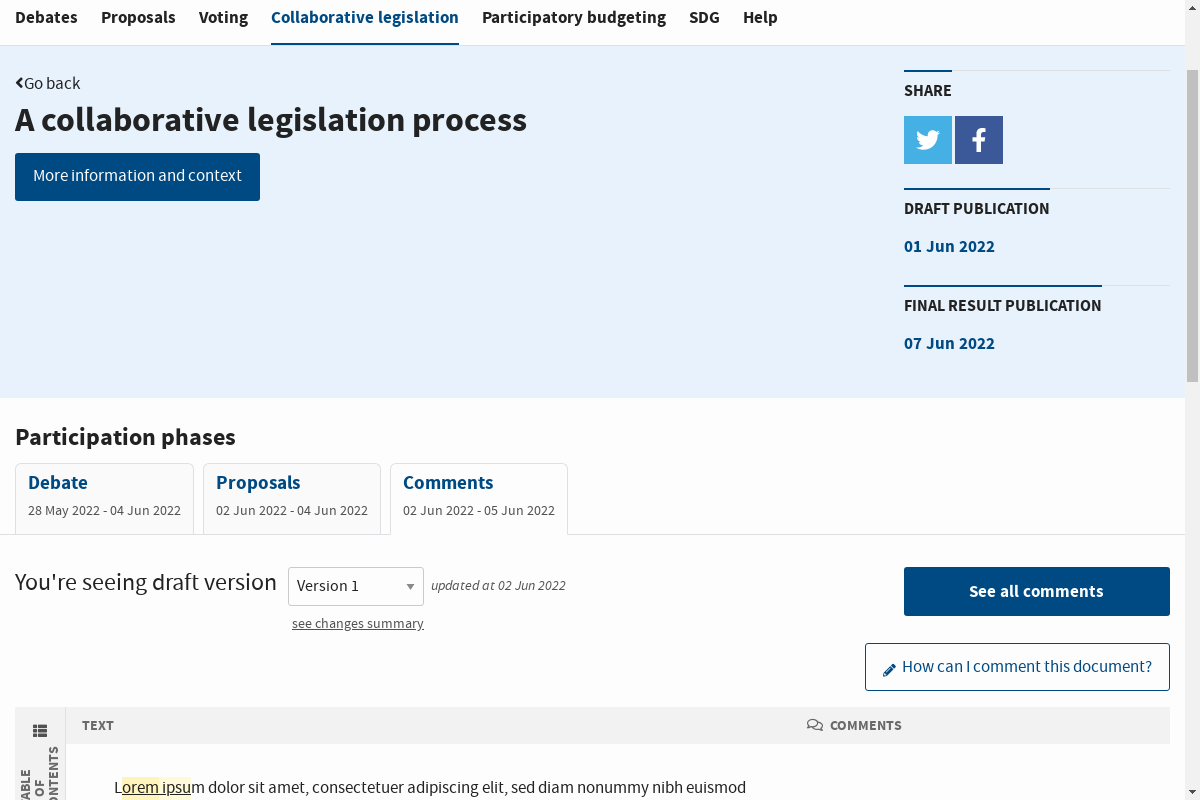 An annotation has been added to a legislation draft and it's highlighted