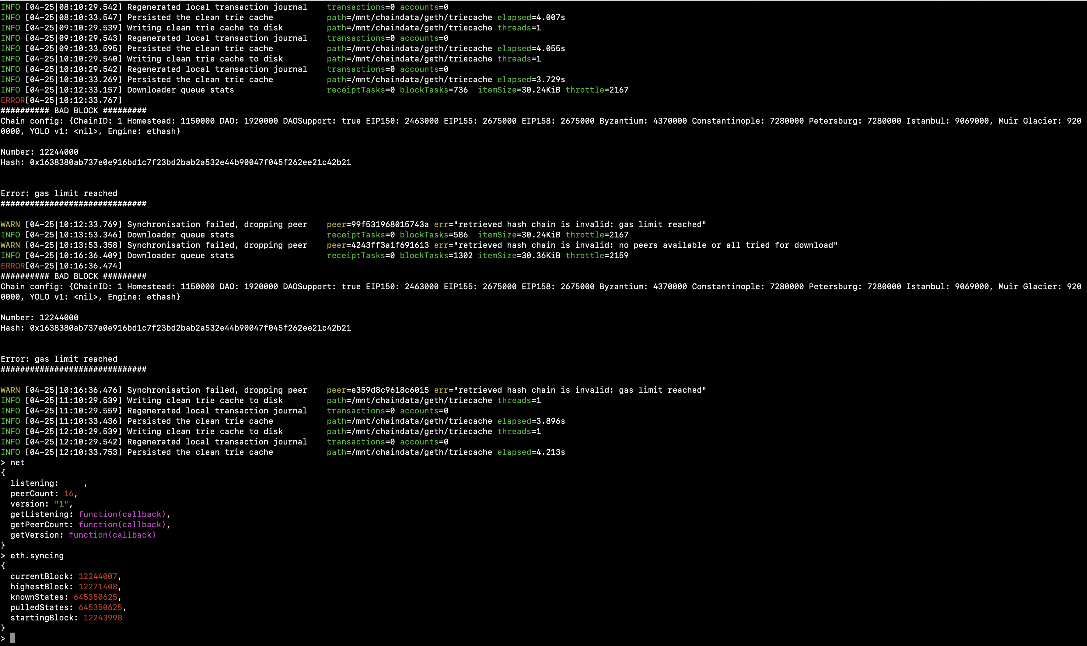 The node could not synchronize data with geth v1.10.2 and received ...