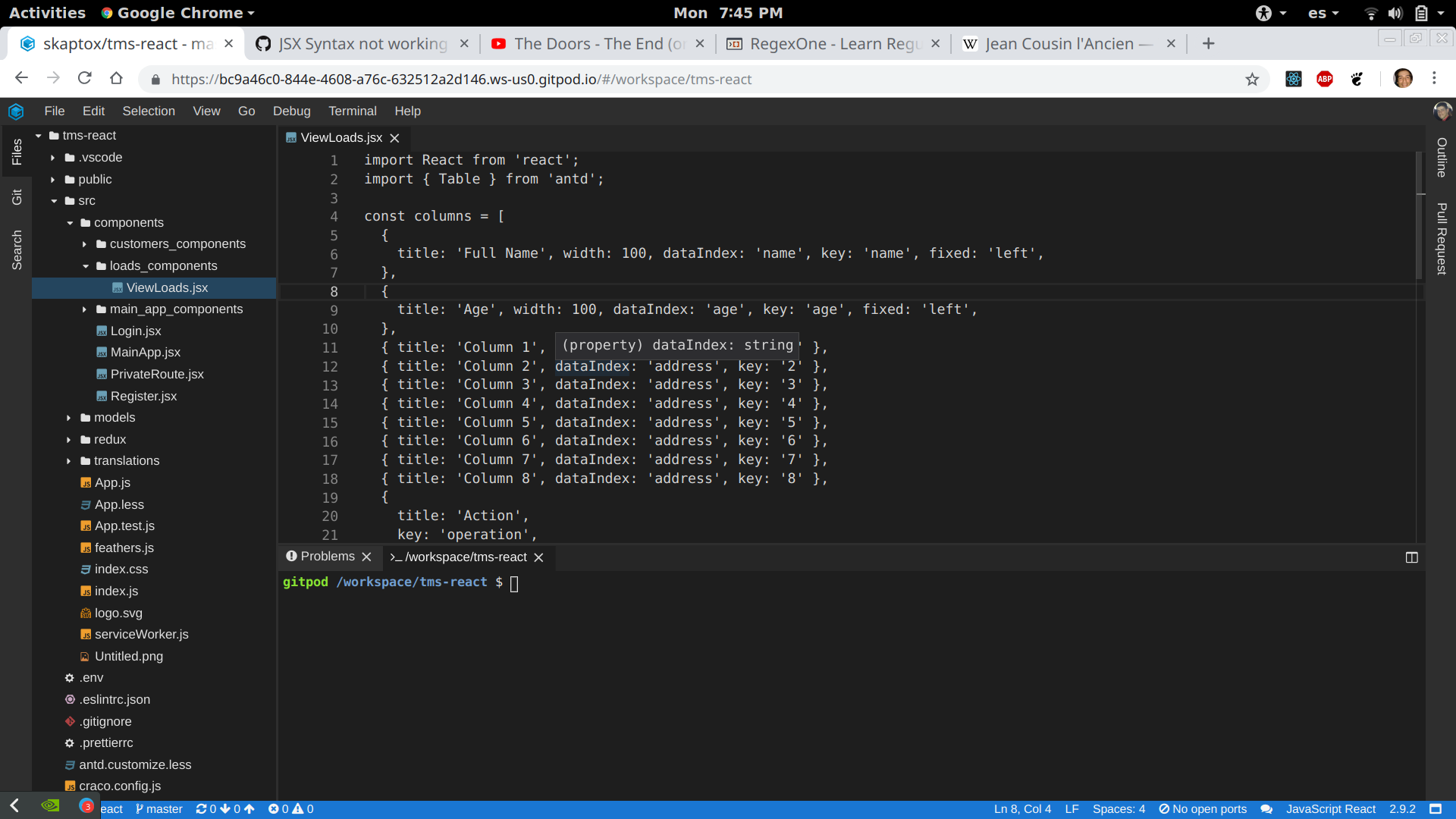 JSX Syntax not working · Issue #314 · gitpod-io/gitpod · GitHub