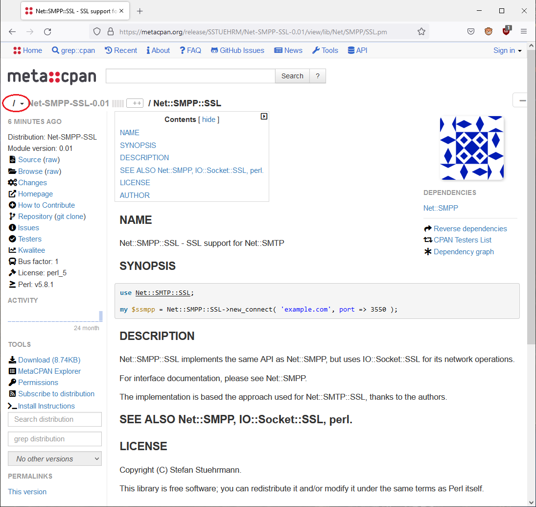 metacpan screenshot