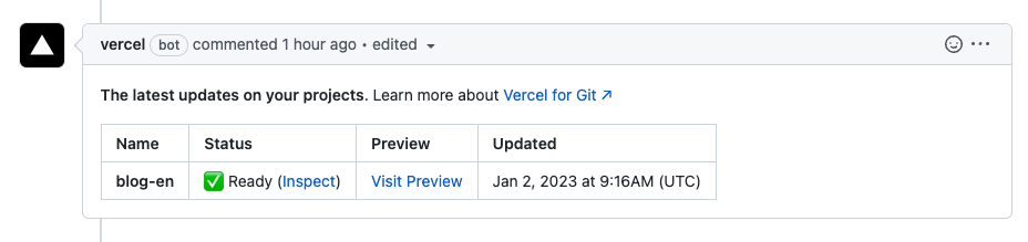 Comments from the Vercel bot