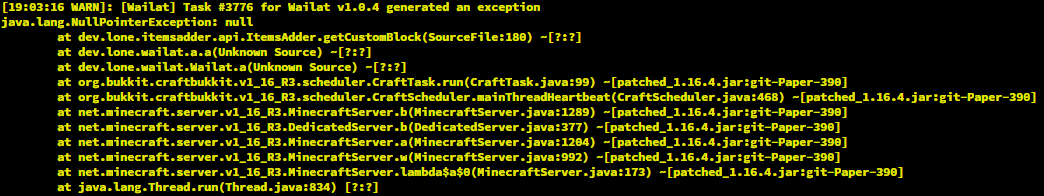 [BUG] Wailat NPE while reloading ItemsAdder · Issue #583 · PluginBugs ...