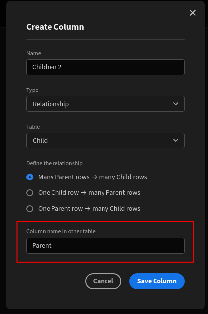 "Cannot re-use the linked column name for a linked table." · Budibase ...