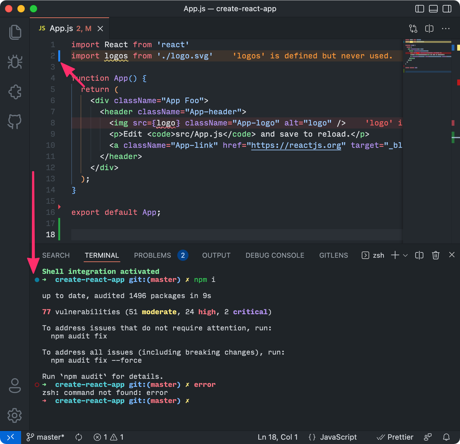Shell integration error has bad contrast in Default Dark · Issue ...