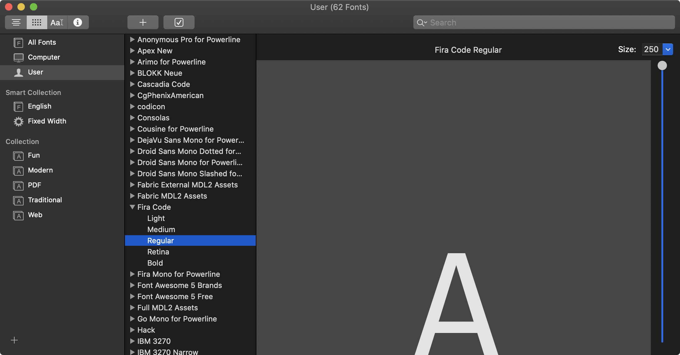 The font won't change to anything other than Consolas or monospace