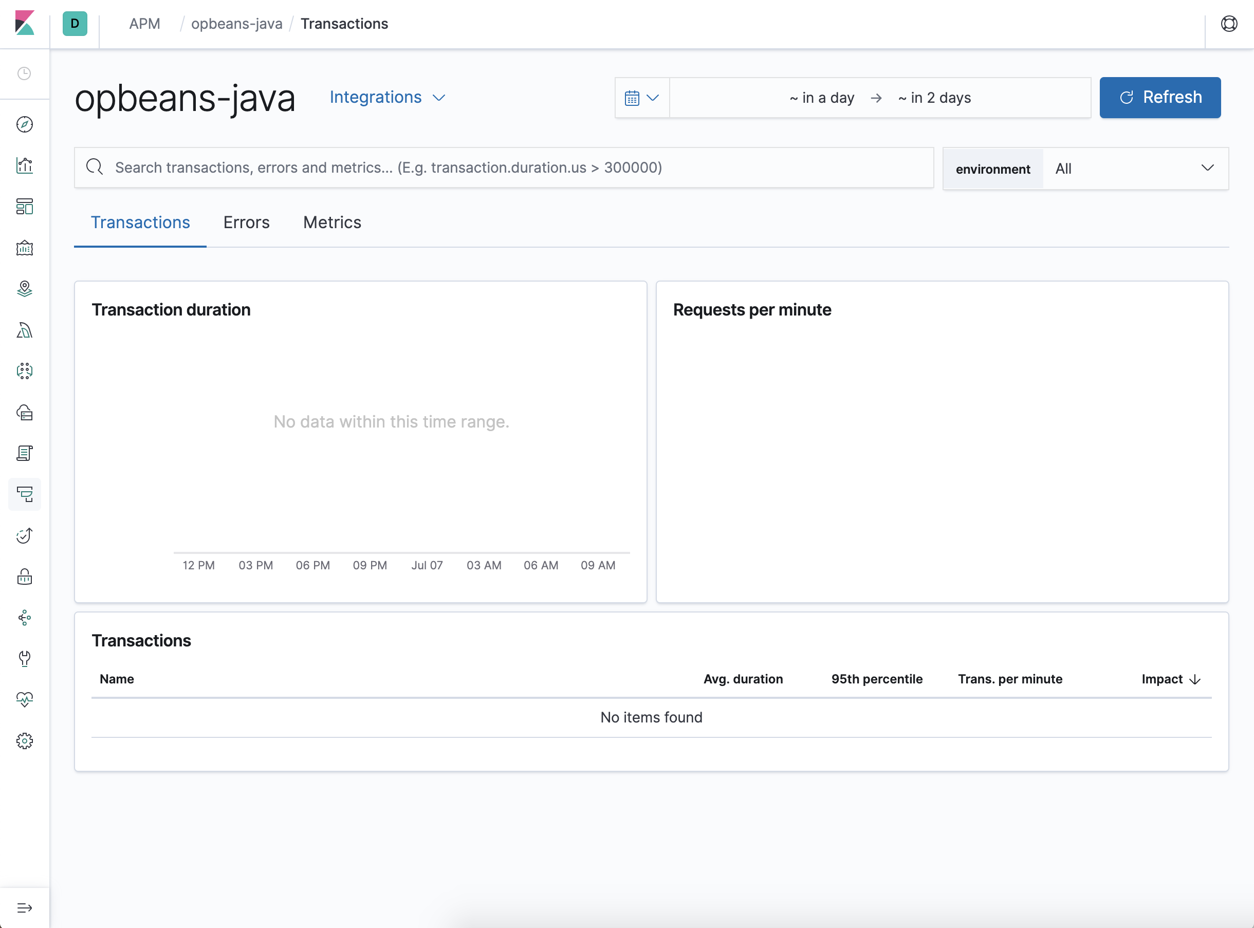 [APM] Service detail page: tab nav breaks when there is no data · Issue ...