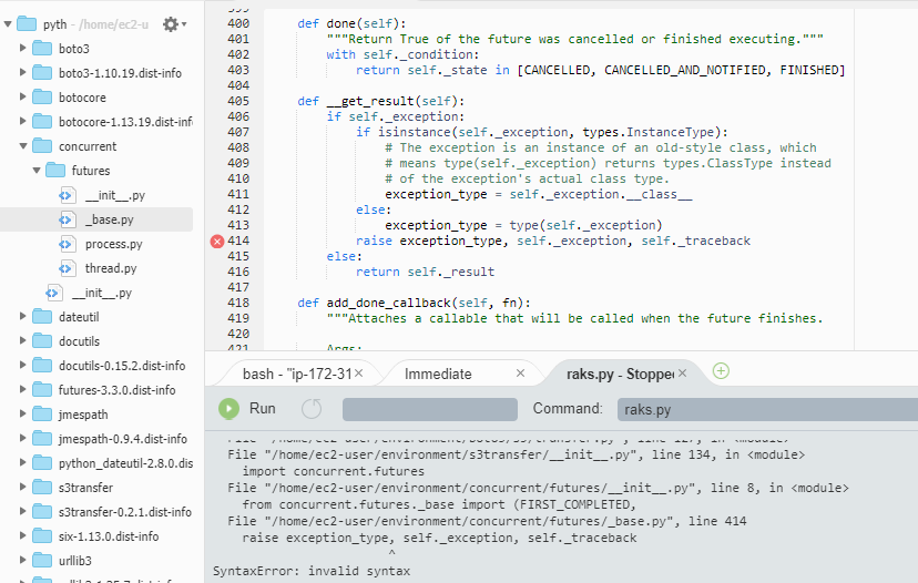 Invalid syntax in /concurrent/futures/_base.py · Issue 2208 · boto