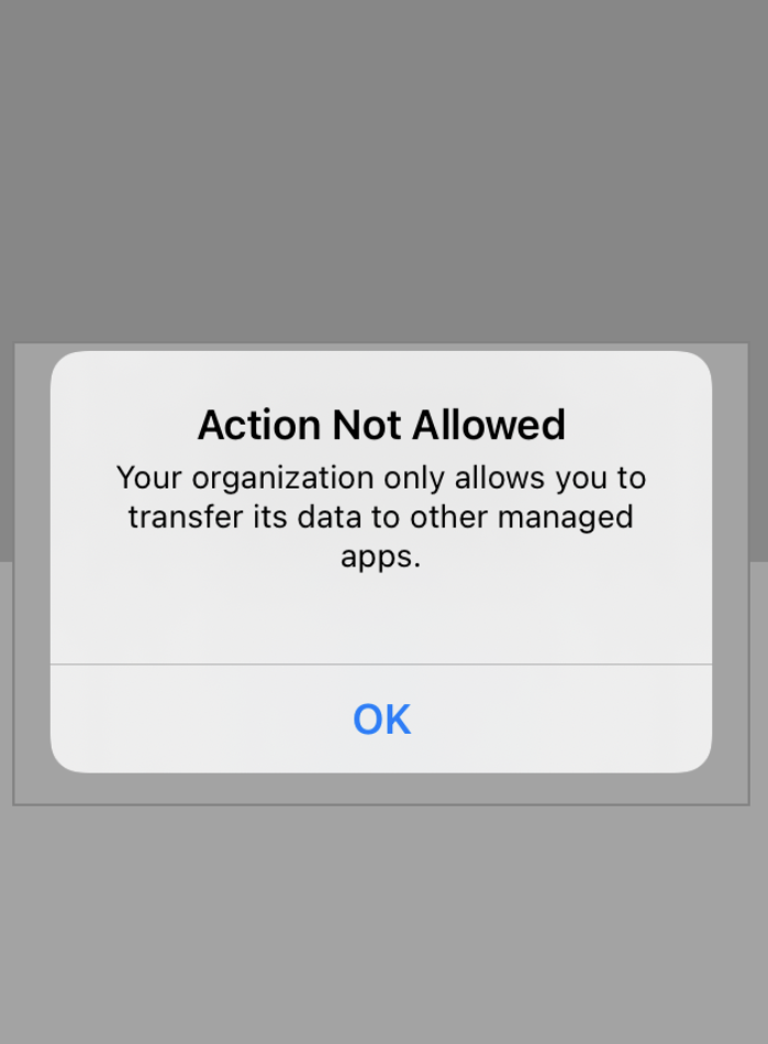 Send Data to Managed Apps policy blocks App's authentication flow