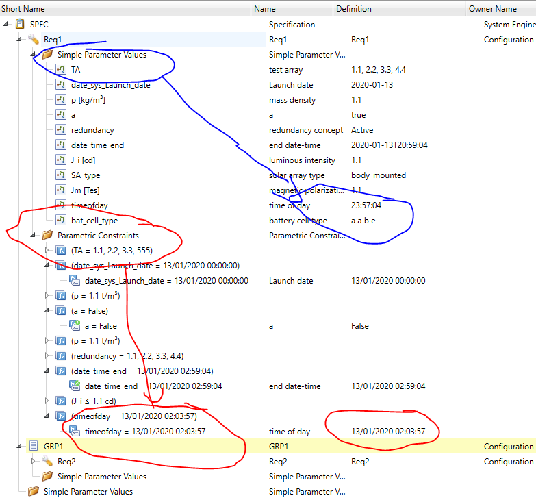 Requirements browser, edit to create simple parameter values