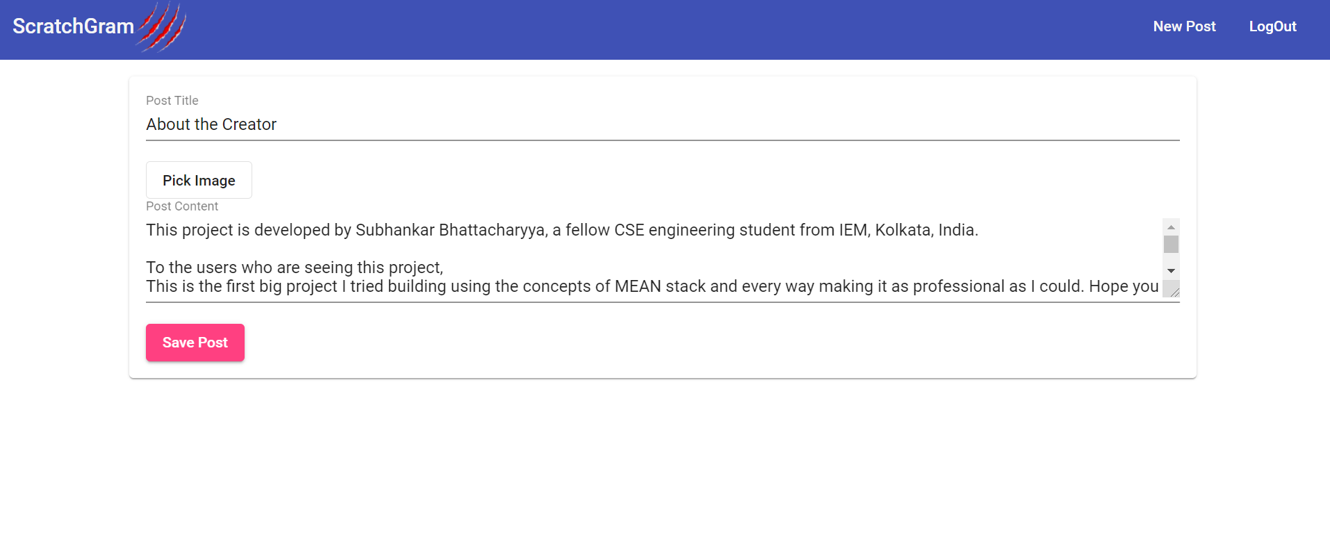 GitHub - iamscratches/ScratchGram: My First MEAN stack based project ...