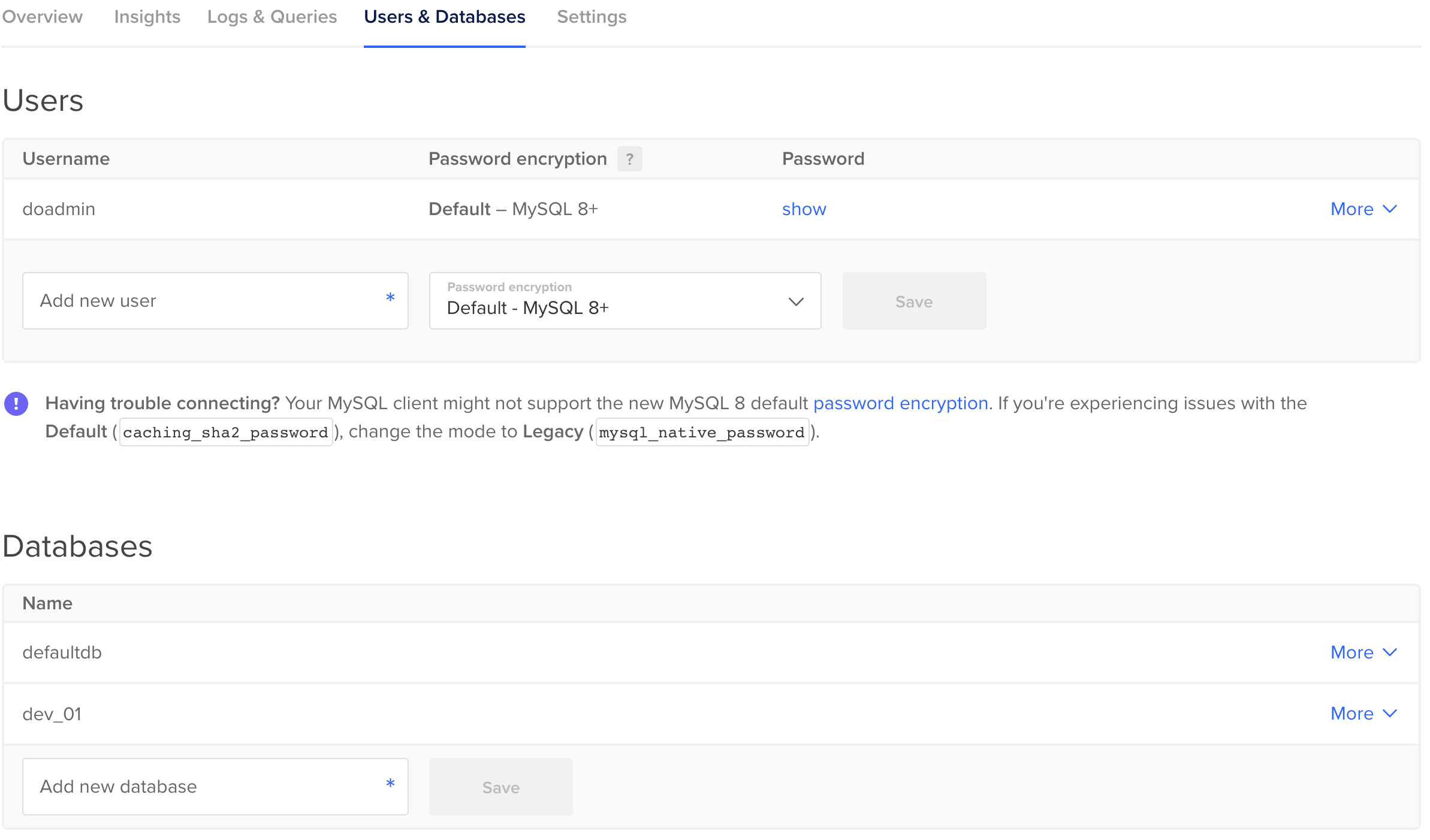 Add users and databases