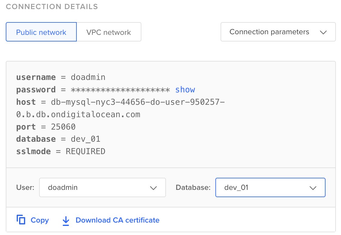 DB connection details