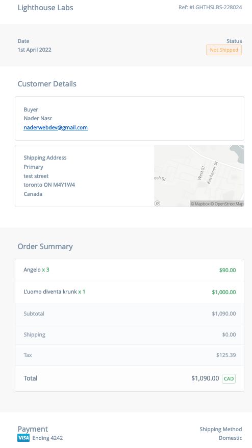 ARt purchase e-mail confirmation