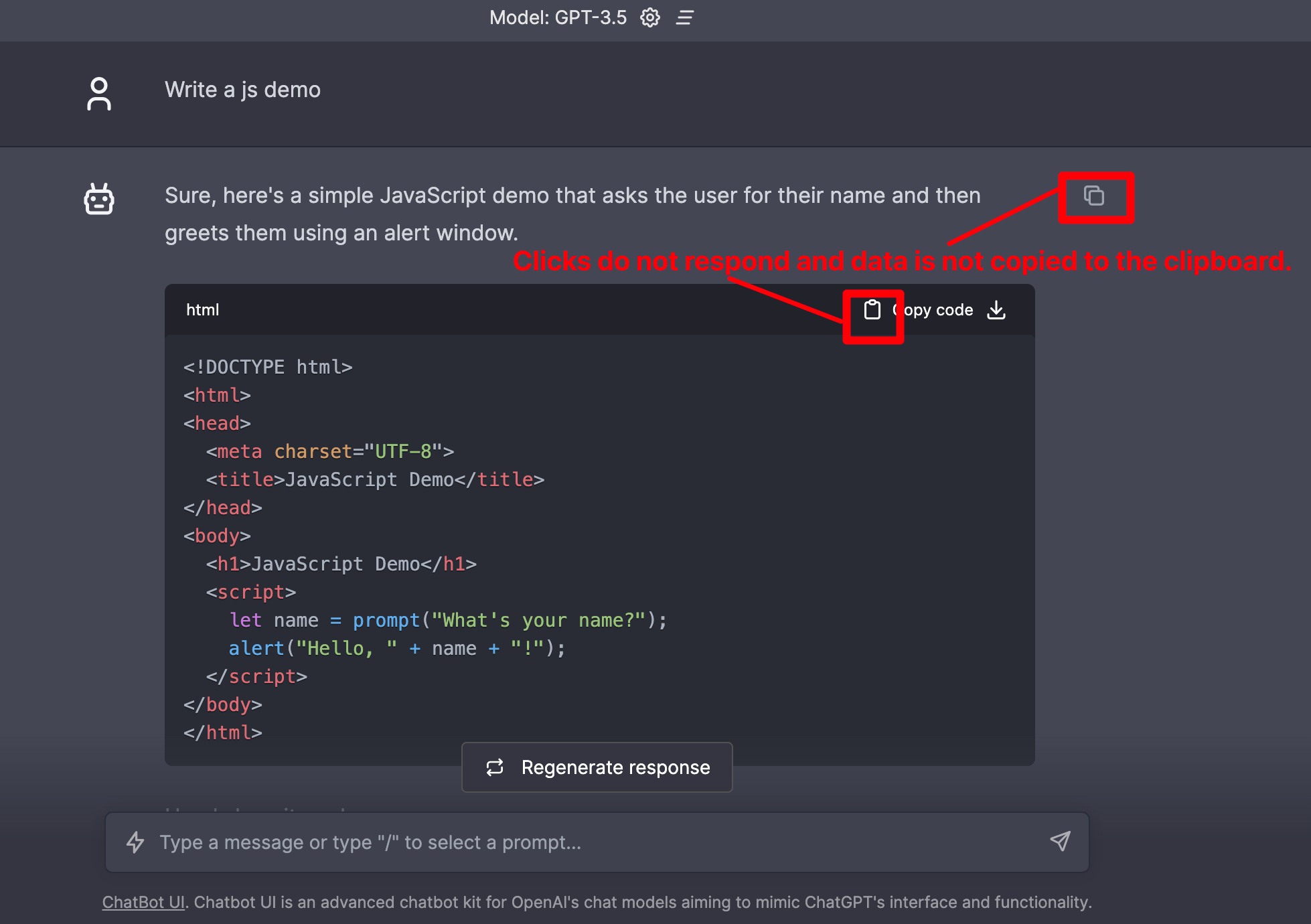 Does the copy button not work? · Issue #457 · mckaywrigley/chatbot-ui ...