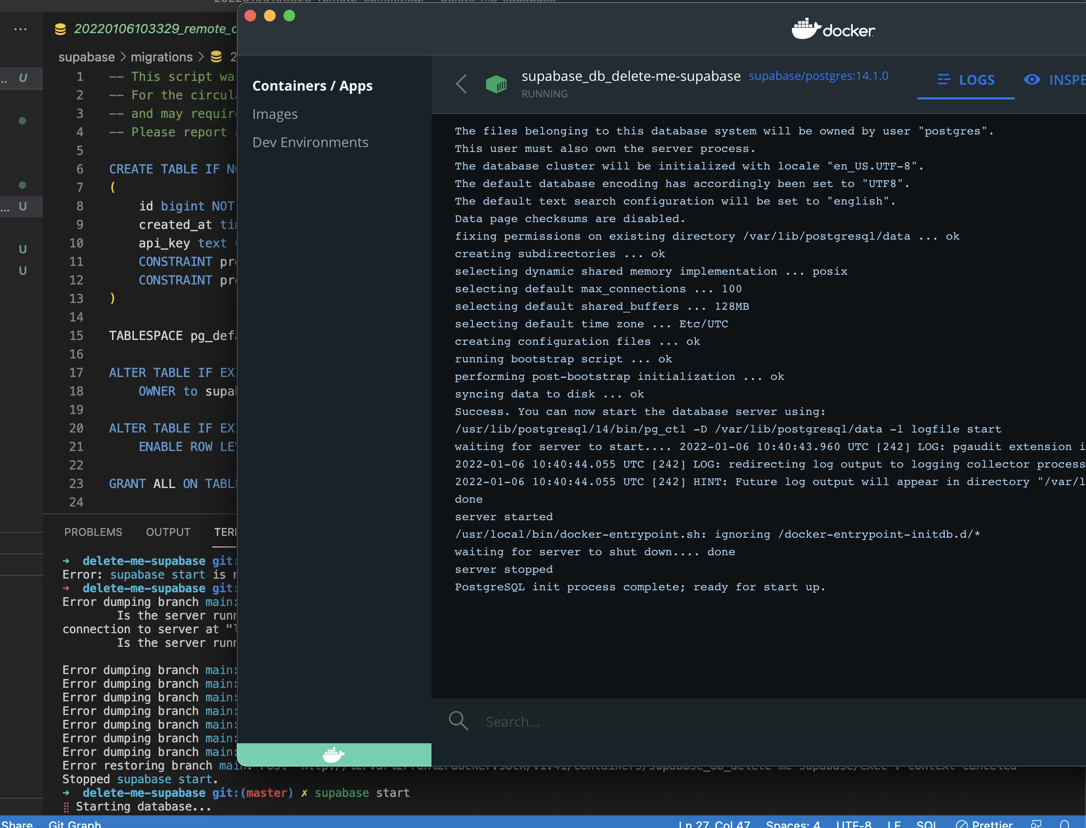 docker image crashes / supabase start does not work · Issue #134 ...