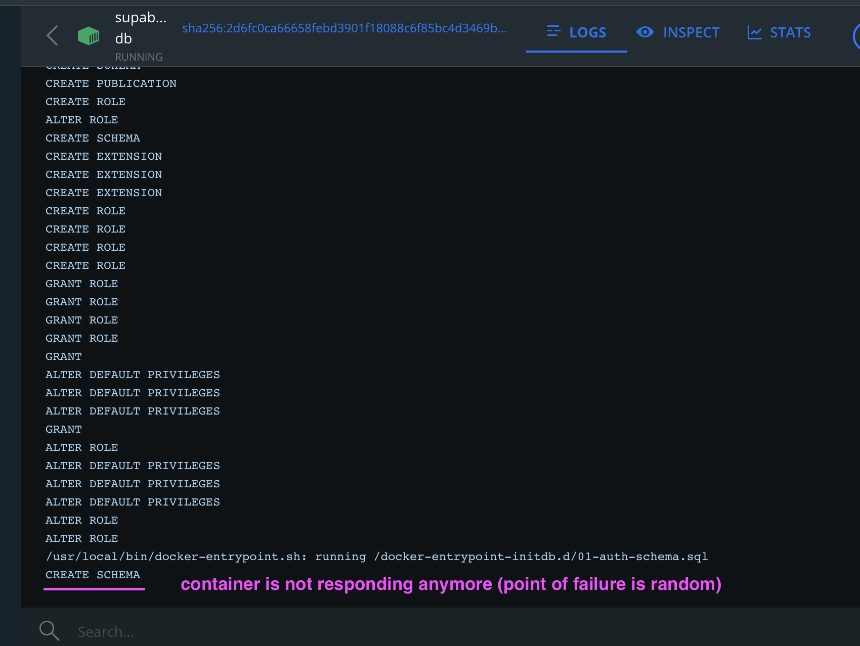 docker image crashes / supabase start does not work · Issue #134 ...