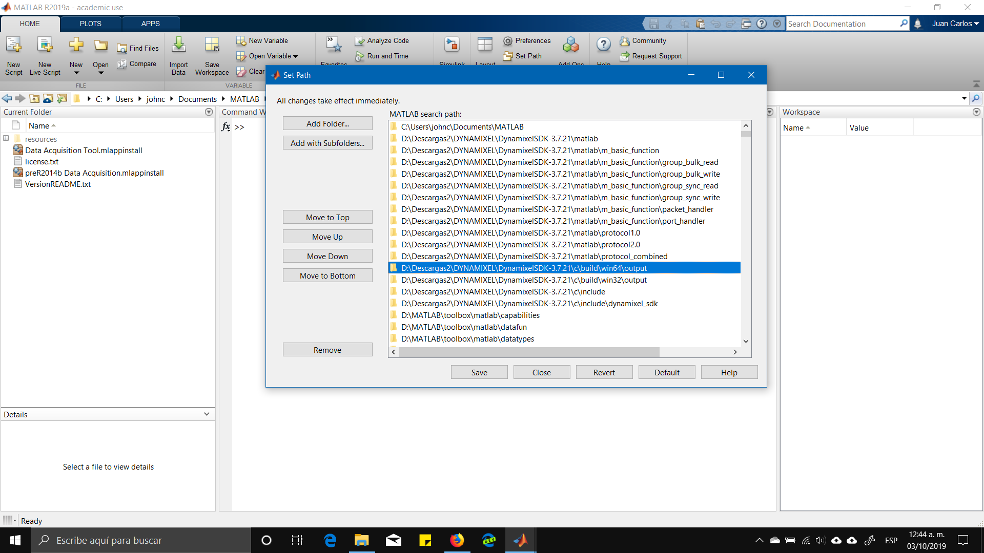 [3.7.21][MATLAB2017b][USB2Dynamixel][AX18A] Issue failed to