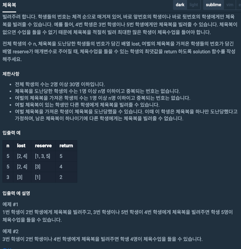 프로그래머스 체육복